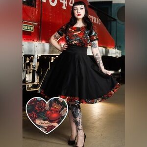 Dolly and Dotty UK Darlene Rockabilly Guns N Roses Roll Collar Dress - 6